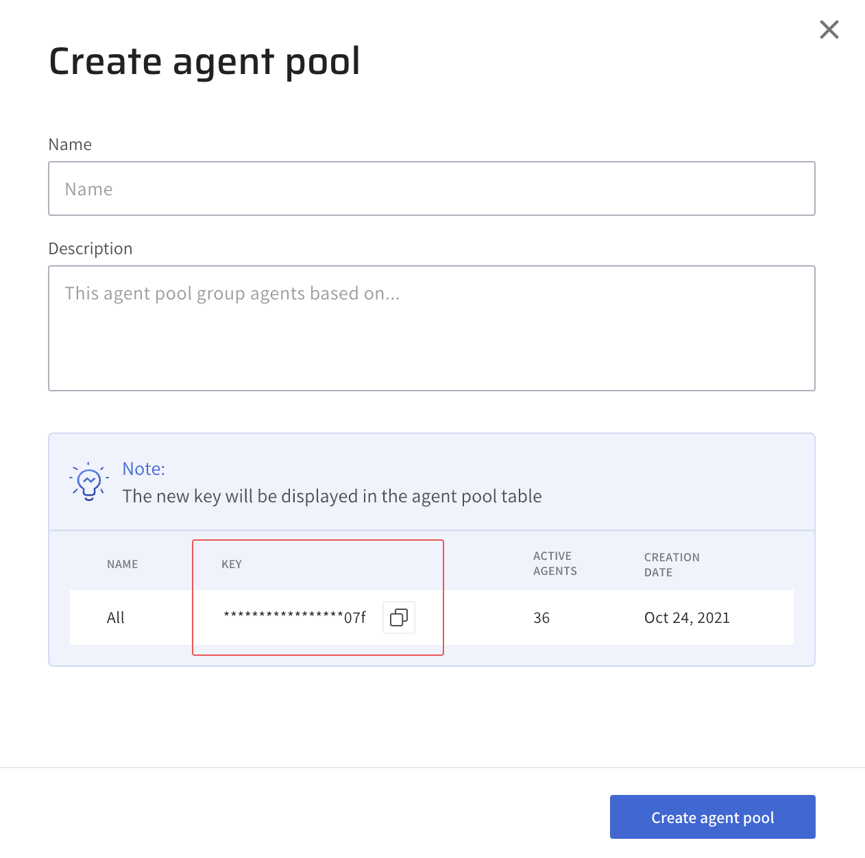 Create agent pool -third