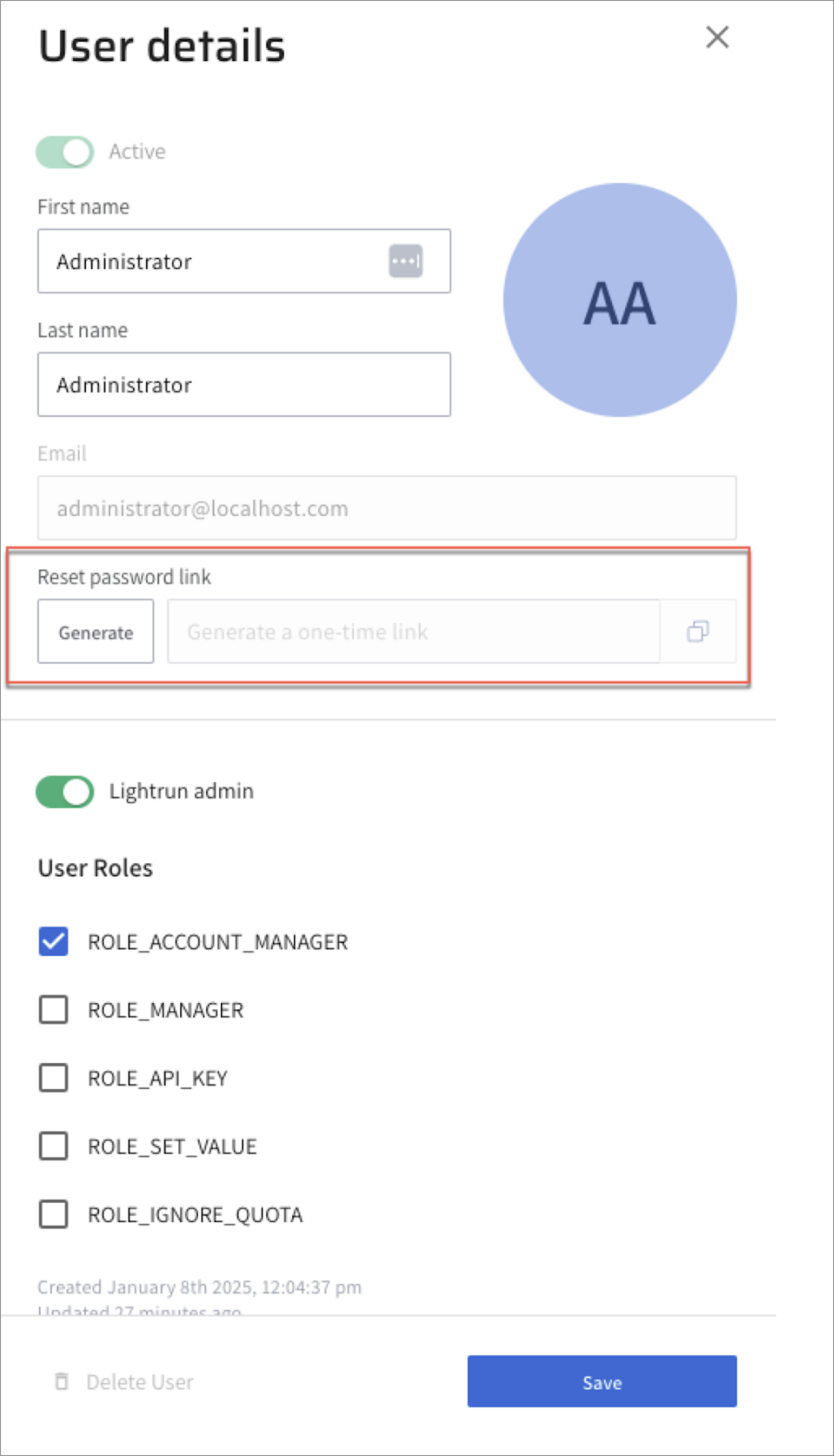 Generate password link --third