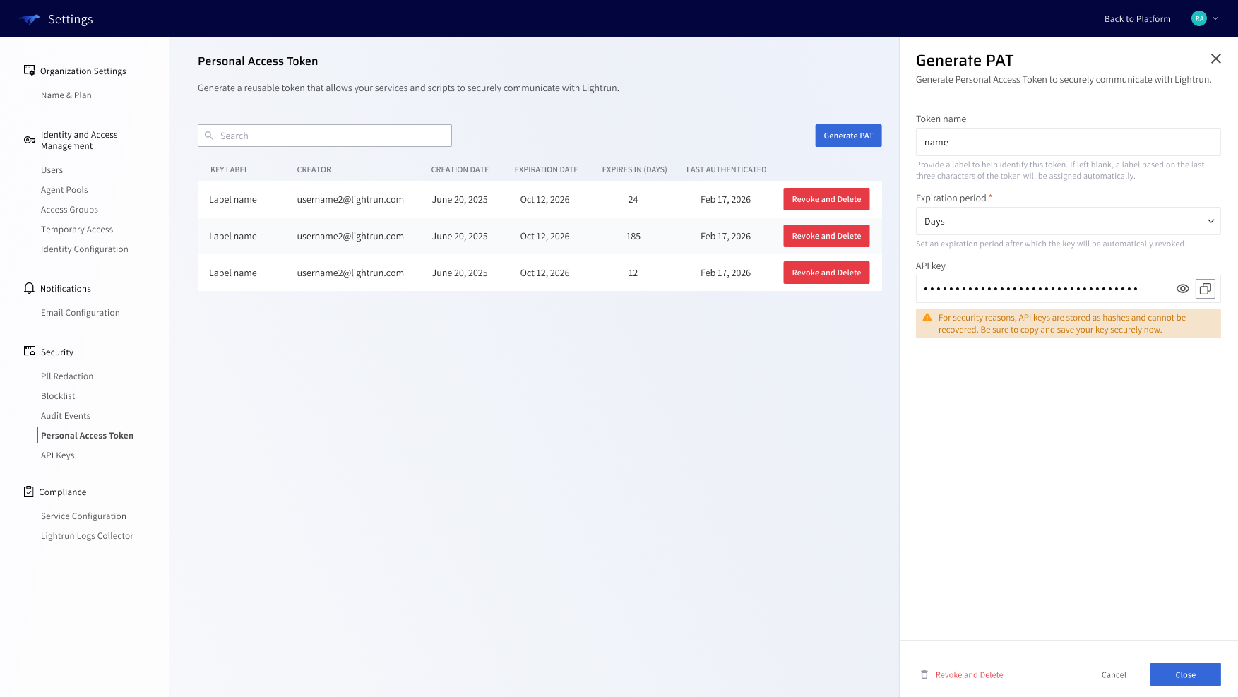 Generate a personal access token and copy it from the success panel