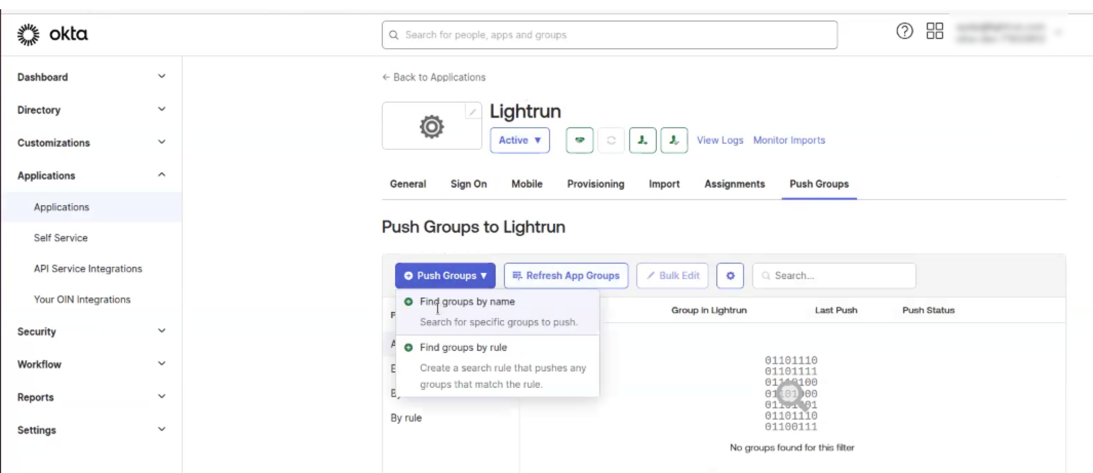 Push groups by Name