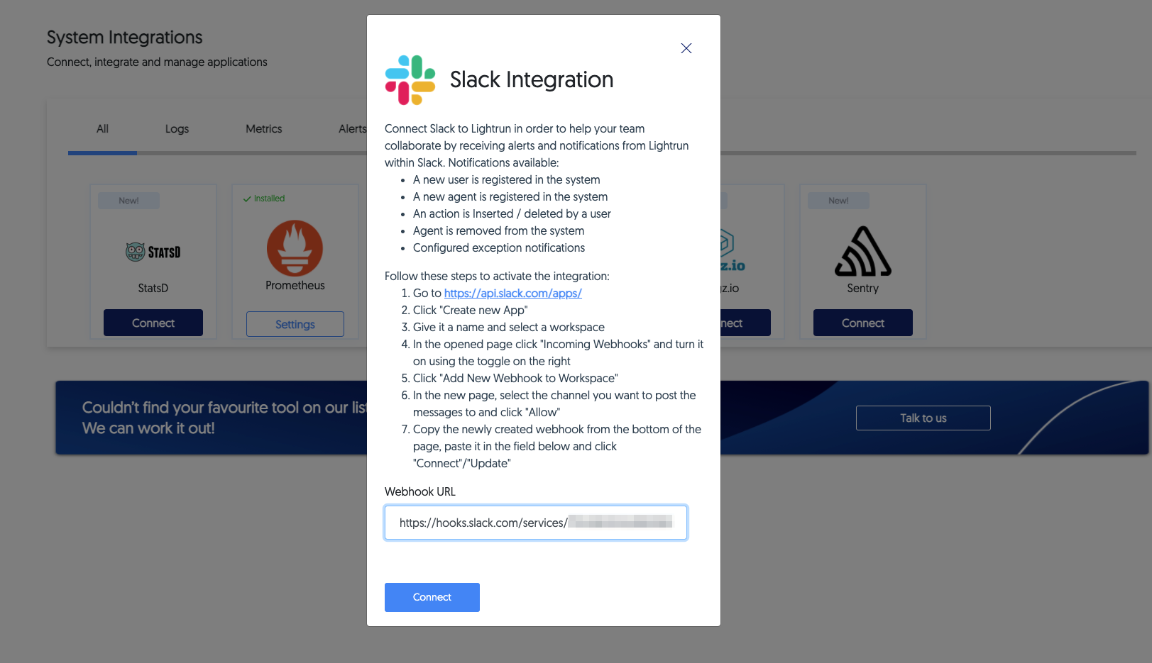 Configure Slack incoming webhook