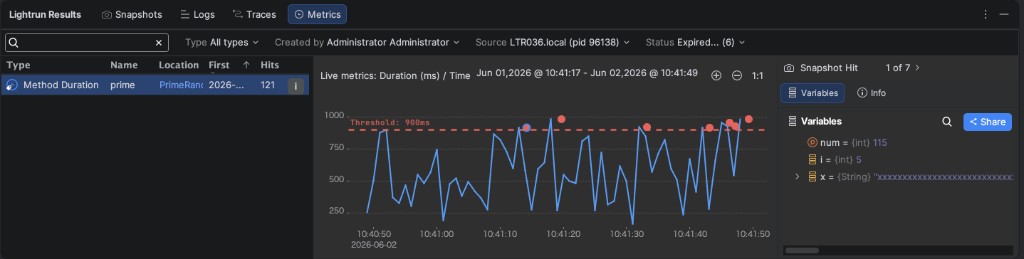 Threshold-triggered snapshot hit